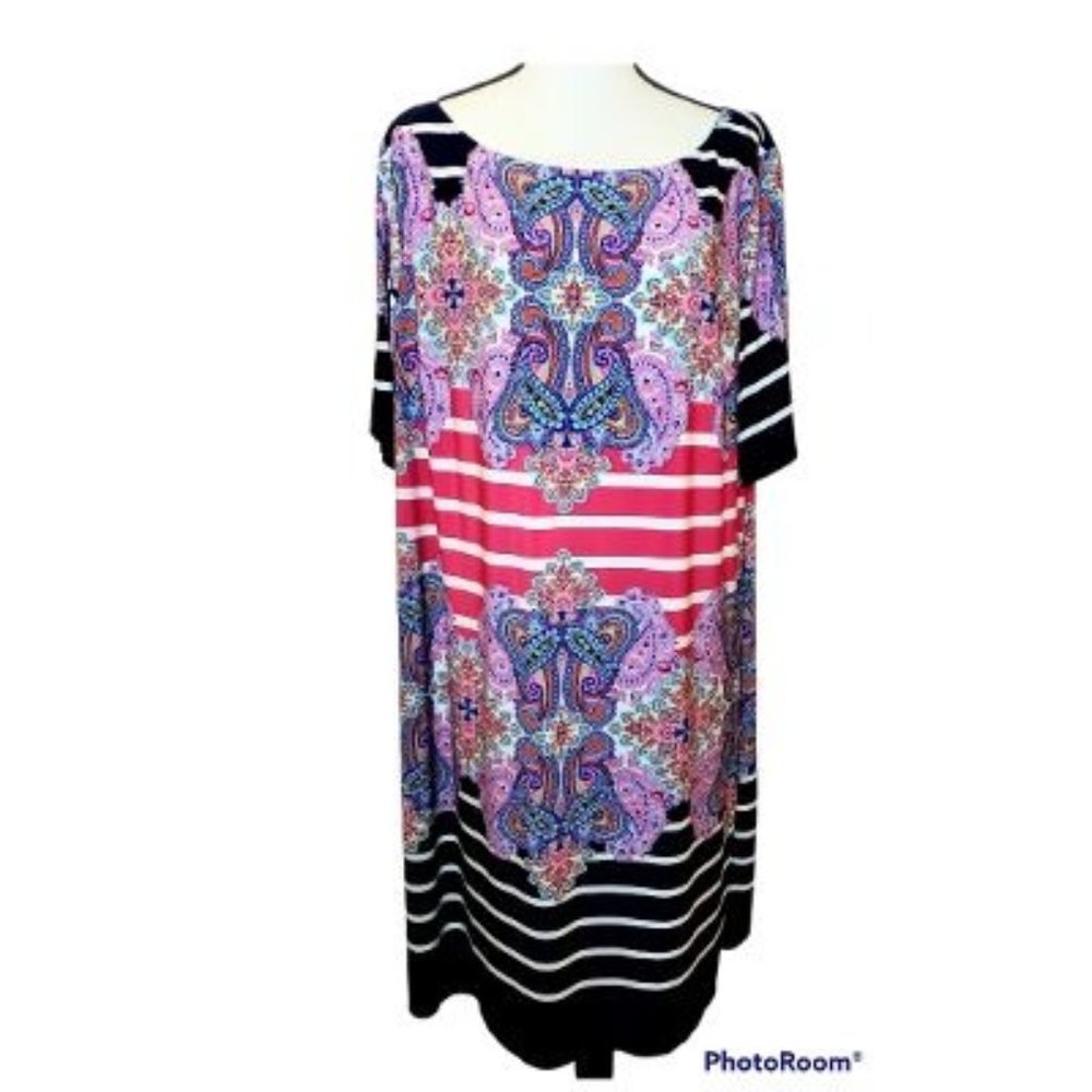 ELIZA J - Striped Paisley Blue Pink Purple Midi Dress Plus Size 22W